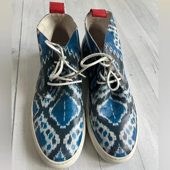 RARE Del Toro Blue Printed Leather Chukka Sneaker Size 11 - Picture 2 of 10